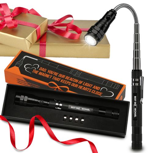 BROLK Personalized Magnetic Pickup Tool – Customized Telescoping LED Flashlight for Dad, Husband, Grandpa – Cool Fathers Day Gift, Engraved Tactical Flashlight for Men Who Have Everything