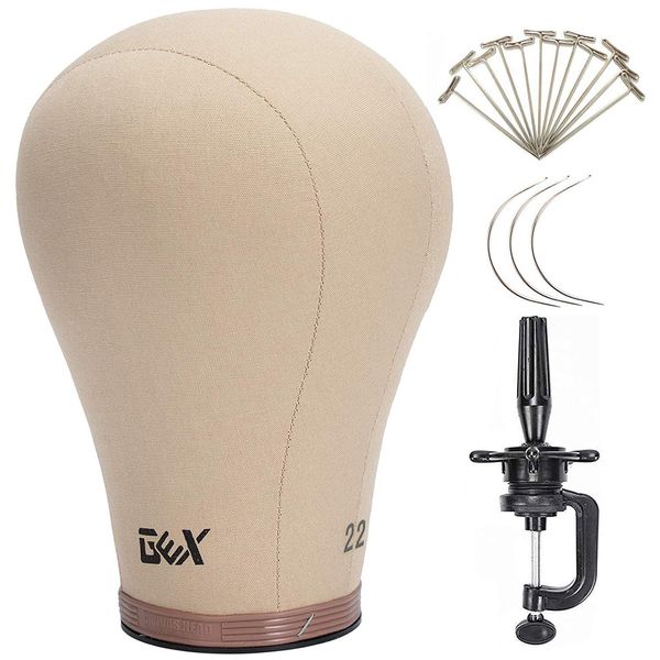 GEX 20-24" Cork Canvas Block Head Mannequin Head Wig Display Styling Head With Mount Hole 22"