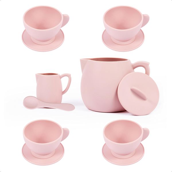 ForeverElla 12Pcs Silicone Tea Party Set for Little Girls - Pretend Play Eco-Friendly, BPA Free Kids Tea Set - Dishwasher Safe Tea Set for Toddlers - Won't Break Like Plastic or Porcelain Toys