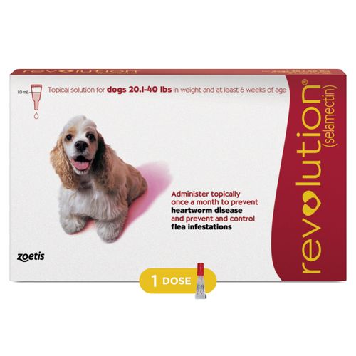 Revolution (selamectin) Topical Solution for Dogs, 20.1-40 lbs (Red), 1 Tube