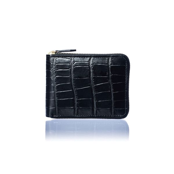 CHRISTIAN BELETT, Made in Italy, ORION Cowhide Leather, Men's, Bifold Wallet, Crocodile, Embossed Shape, Thick Resistant, Round Type, black