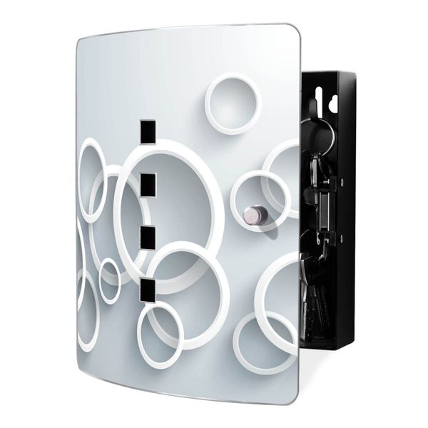 banjado Design Schlüsselkasten aus Edelstahl für 10 Schlüssel/Schlüsselbox zur Schlüsselaufbewahrung 24 x 21,5 x 7cm groß mit praktischem Magnetverschluss/Motiv Weiße Ringe