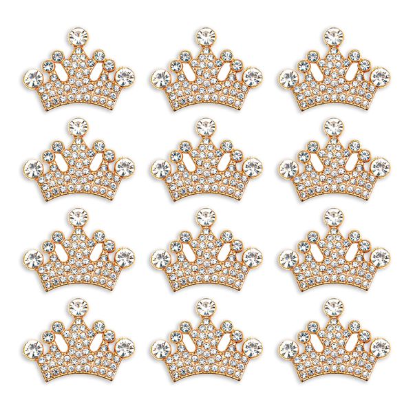 Rodvanvo 24 Piece Crown Jewelry Embellishment for DIY Handmade Hair Accessories Sneakers, Clothes, Party Decorations Gift Box ，Dress，Rhinestone Alloy Appliques Decorative Home Decor (Gold)