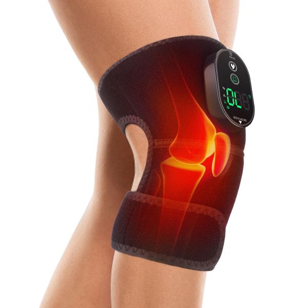 Heated Knee Brace, Cordless Heated Knee Warp, Rechargeable Knee Brace Warmer with 6 Heating Levels, 4 Timer, 3 in 1 Heated Knee Pad for Shoulder Elbow Knee, 1 Pack Black