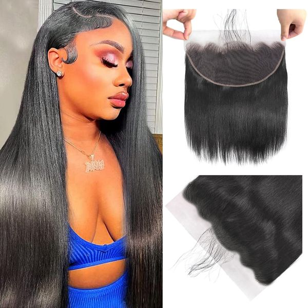 Dorosy 13x6 SKINTONED Germany Lace Frontal Only, Natural Black 0.10 mm Ultra-thin HD Lace Virgin Human Hair Frontal Pre Plucked Natural Hairline Invisible Clear HD Film Lace Frontal Straight 14 Inch