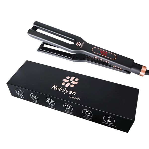 Nelulyen Hair Straighteners Double Straight Ceramic Dual Plate PTC Hair Straightener Flat Iron for Thick Hair Ten-Speed Temperature Control Salon Grade Faster Styling and Reduced Damage (4-1/2 in)