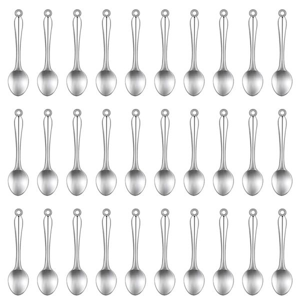 JKJF 30 Pcs Mini Spoon Charms Pendants Tiny Spoon Pendants Micro Scoops Tableware Charms Bulk Pendant for DIY Crafts Bracelet Earrings Necklace Jewelry - Silver