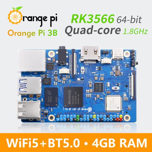 Orange Pi 3B 2GB LPDDR4/4X Rockchip RK3566 Quad-Core 64-Bit Single Board Computer with eMMC Socket, Support WiFi 5 and Bluetooth, Development Board Run Android/Ubuntu/Debian (Pi 3B 4GB+Power Supply)