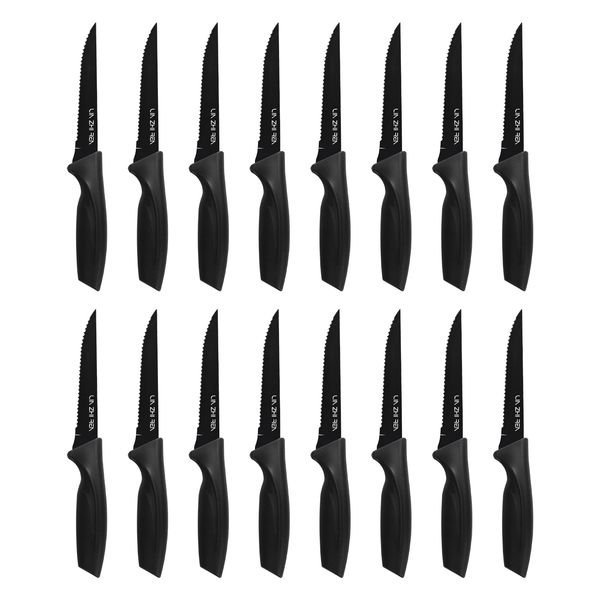 LIN ZHI REN Steak Knives,Serrated Steak knife,High-Carbon Stainless Steel,Ergonomic Handles,For Restaurant Kitchen Tableware Camping,Dishwasher Safe (16 Pcs - Black)