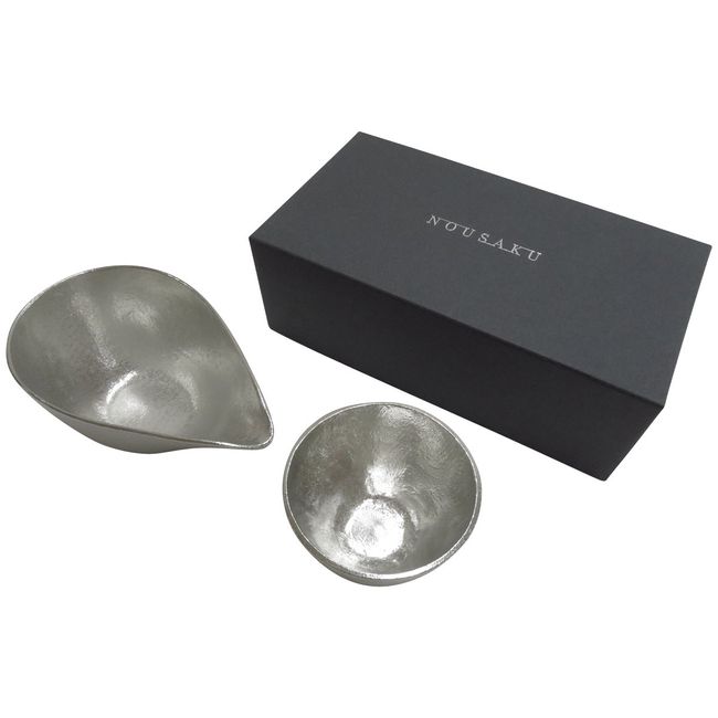 Nousaku Katakuchi (Small) and Guinomi Set, Includes Exclusive Gift Box, Tin 100% Purity, Gift