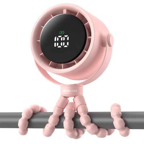 AMACOOL Baby Stroller Fan, Rechargeable Portable Clip on Fan, 17H Cooling with 5 Speeds, LED Display, 360°Rotate Personal Cooling Fans for Car Seat, Crib, Travel, Camping, Gifts for New Parents