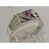 925 Solid Sterling Silver Natural Ruby Solitaire Mens Gents Signet Ring - Size V