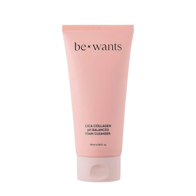 BE+WANTS Bewants Cica Collagen Foaming Cleanser pH balanced, 6.09 fl. oz., gentle daily facial cleanser for sensitive skin with CICA (32%), vegan collagen, papain, deep cleansing. Korean Skincare