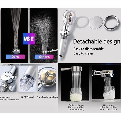 ANTOWER High Pressure Handheld Showerhead with filters Vortex hydro jet Turbo Propeller 360 Degrees Rotating Easy Install(I-Blue)