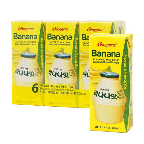 Binggrae Banana Flavored Milk Drink Korean Favorite (Pack Of 6) 6.8 Fl Oz