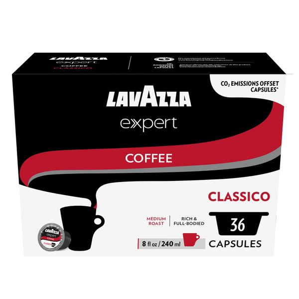 Lavazza Expert Classico Coffee Capsules, Rich and Full-Bodied, Intensity 5 out 10, notes of chocolate and dried fruits, Coffee Preparation, Blended and Roasted in Italy, (36 Capsules)