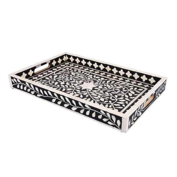 Handicrafts Home Decor Tray for Serving Ottoman Organizer-Alhambra Grande Negra