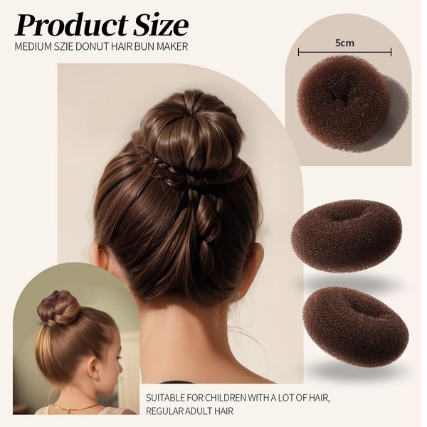 Teenitor Hair Bun Maker Kit, 4pcs Medium Size Donut Bun Maker, 10pcs 50cm Invisible Hair Nets, 10pcs 6cm Hair Bobby Pins, Hair Bun Shaper Set, Hair Bun and Crown Shapers