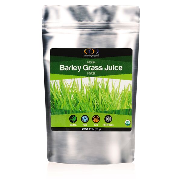 Optimally Organic Barley Grass Juice Powder - Freeze Dried - 1/2 Pound - Over 130 Servings - USA Grown - Raw & Bio-Active Supergreens - Vegan Health Supplement for Kids & Adults