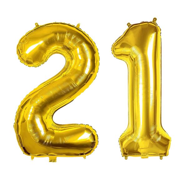 40 Inch Number Balloons 12/21 Gold Big Giant Jumbo Number Foil Mylar Balloons for 12th/21th Birthday Party Supplies Anniversary Events Decorations (Gold-12/21)