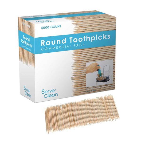 Serve Clean No Touch Wooden Toothpicks, 5000 Count, for Kitchen, Business, Appetizers, Crafts and Teeth Check