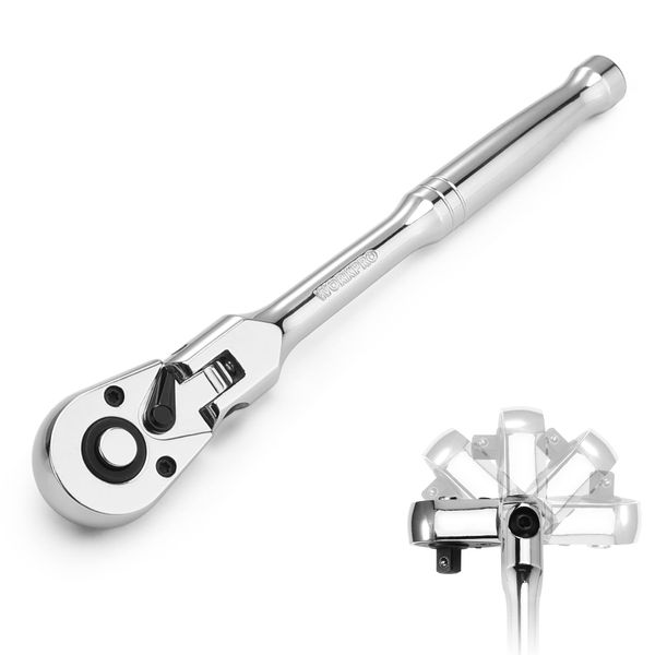 WORKPRO Ratchet Handle, Ratchet Wrench, Socket Wrench, Insertion Angle 0.37 inches (9.5 mm), Swing Type, 4 Levels Adjustment, Easy Rotation Direction, Quick Release Button, Vanadium Steel Head, 72 Gear