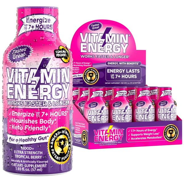 VITAMIN ENERGY (12 PACK) Mood Booster BERRY Energy Drink Shot-0 Sugar-7+ Hours