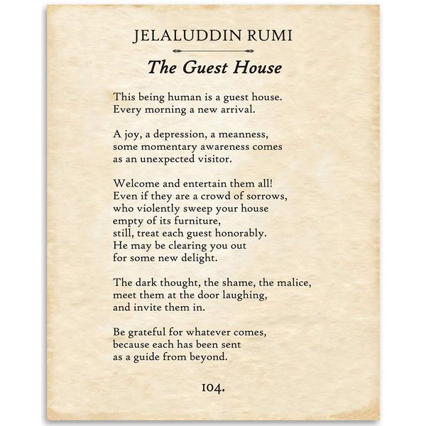 Rumi - The Guest House - 11x14 Unframed Typography Book Page Print - Great Gift for Poetry Fans and Inspirational Decor for Home and Office Under $15