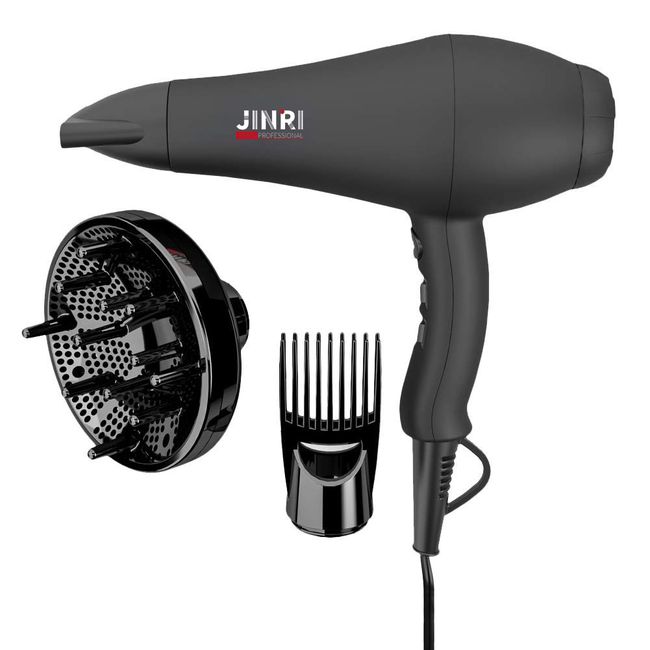 Hair Dryer Ionic Infrared Blow Hair Dryer with 1875W Professional Salon Hair Dryer,Diffuser & Concentrator Attachments for Curly Hair, Black (XX-Large)