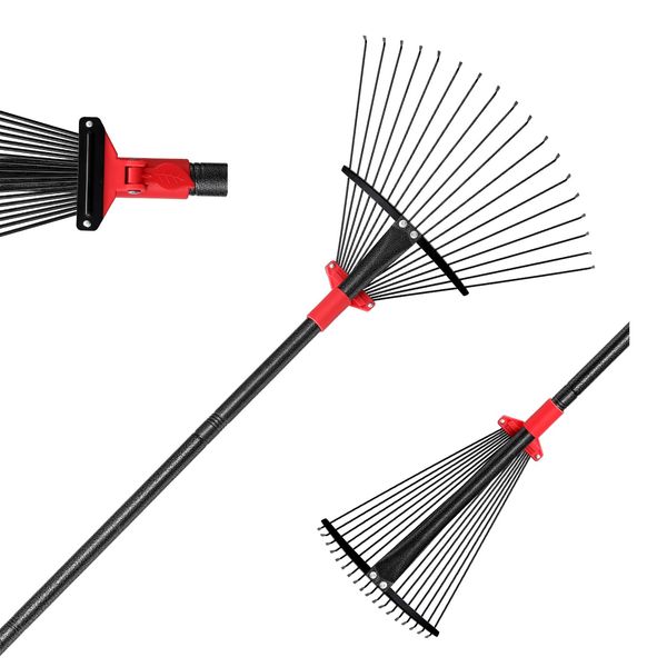 BsBsBest 61 Inch Rake for Leaves with 18 Metal Tines 10-18" Expandable Head Rakes Adjustable Handle for Lawn Leaf Rake Yard Tools for Collecting Leaves, Grass Clippings, Garbage