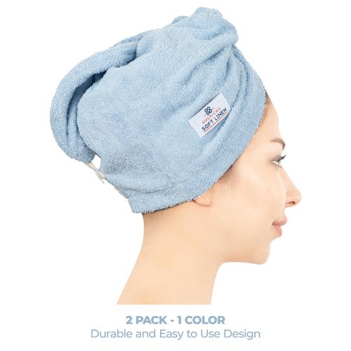 American Soft Linen 100% Cotton Hair Towels for Women, Head Towel Cap, Cotton Hair Turban Towel Wrap for Long Curly Anti Frizz Hair, Soft and Absorbent Cotton Hair Towels 2 Pack, Sky Blue