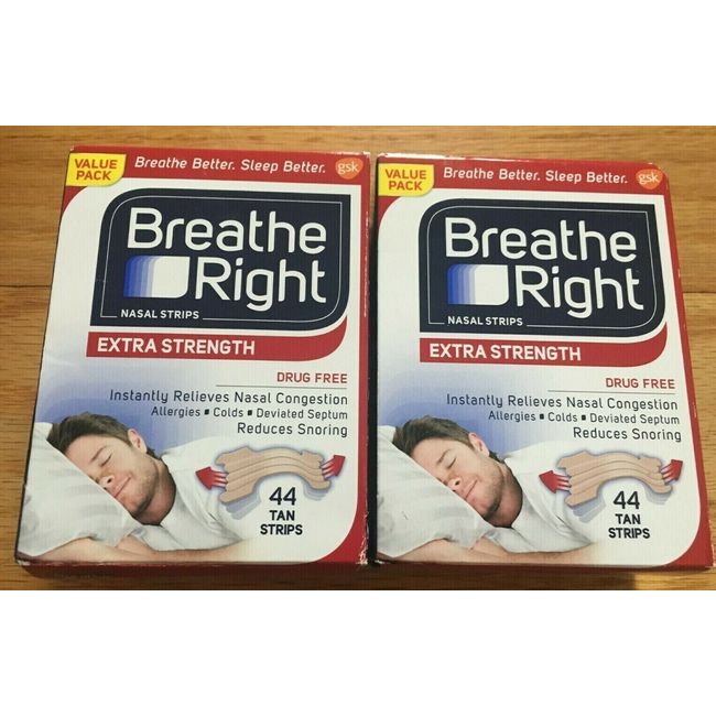 (88) BREATHE RIGHT NASAL STRIPS EXTRA STRENGTH TAN  ( 2 x 44 Ct Boxes ) EXP 2027