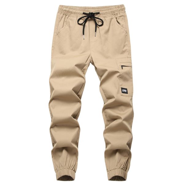 LOKTARC Boys Cargo Pants for Kids Drawstring Youth Cargo Twill Joggers Khaki 12-13 Years/Size 160