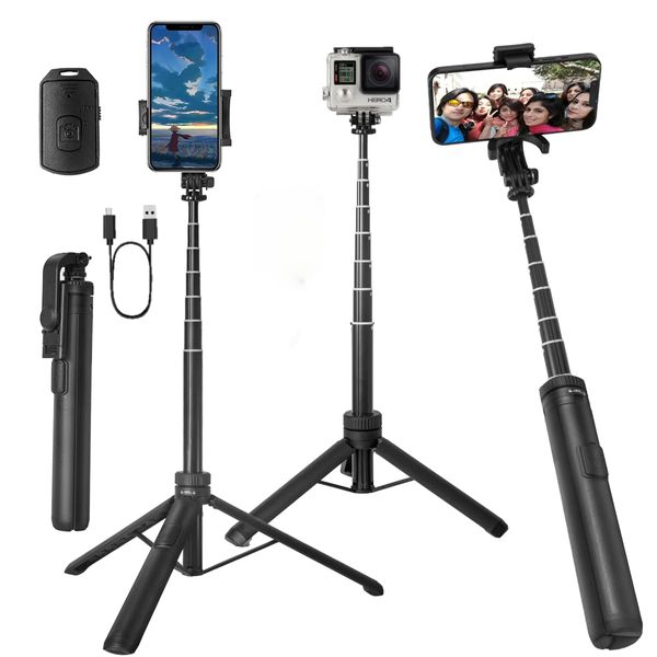 66"selfie Stick,Tripod for iPhone & Camera,All in 1 Cell Phone Tripod with Remote Control,Portable Phone Tripod for iPhone/Goproo and Cameras.