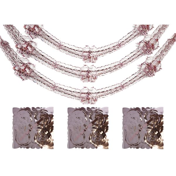 3Pcs Christmas Ceiling Decorations, 2.7M Foil Garlands Wall Hanging Decorations for Xmas New Year Party Supplies (Rosegold)