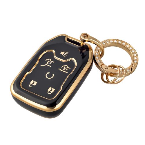 OFFCURVE Key Fob Cover with Keychain for GMC Yukon/Yukon XL Terrain Acadia Sierra Key Fob Case for Chevy Chevrolet Suburban Tahoe Car Accessories Smart 6 Buttons Key Protector, Black