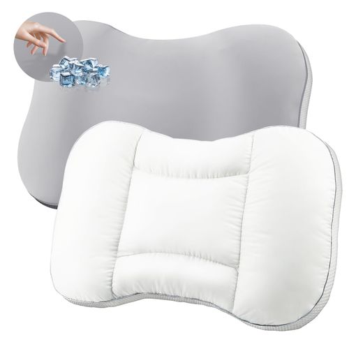 ANT-HOME Neck Cervical Pillow for Sleepers,Ergonomic Memory Foam Pillows,Relief Back Shoulder Pain for Adults,Grey-White Cooling Pillow 14x24inch