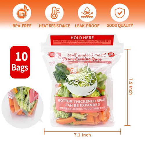 20×Steam Cooking Bags Microwave Steamer Bags Widen the Bottom Stand Upright Zipper Steam Bags for Vegetables,Potatoes and Meat (2 Pack)