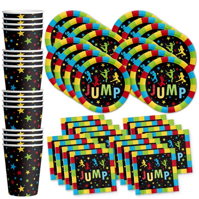 Jump! Bounce House Trampoline Party Supplies Set Plates Napkins Cups Tableware Kit for 16