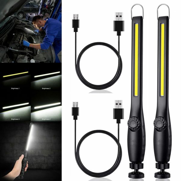 2PCS COB LED Work Light Rechargeable Car Garage Mechanic Torch Flashlight Lamp