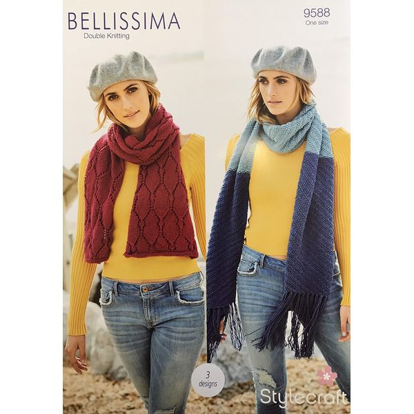 Stylecraft Bellissima Double Knitting Pattern Scarf and Shawls 9588 - One Size, 3 Designs