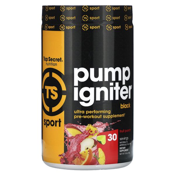 Sport, Pump Igniter, Black, Ultra Performing Pre-Workout, Fruit Punch, 15.8 oz