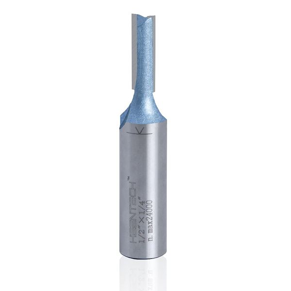 KEENTECH Router Bits, C4 Grade Carbide Tipped Straight Bit for General Routing, Industrial Grade Cutting Tools for Woodworking (1/2 Inch Shank x 1/4 Inch Diameter x 3/4 Inch Depth, KT01020408)