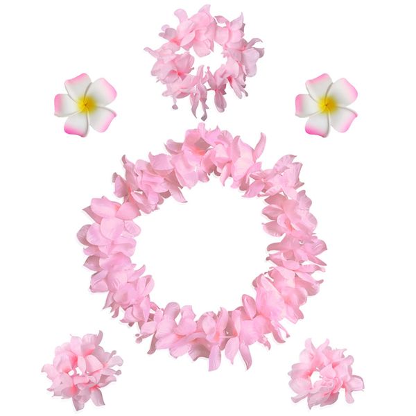 Hawaiian Leis Headband Wristbands Plumeria Hair Clips Tropical Luau Necklace Headpiece Bracelets Flower Barrettes Hair Bands Women Wedding Summer Beach Birthday Dress Up Party Decorations Supplies