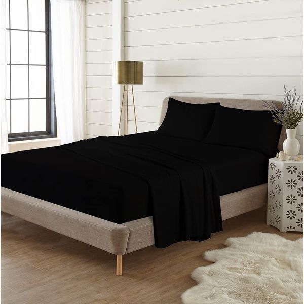 Plain Thermal Flannelette Flat Sheets 100% Brushed Cotton (Black, King)