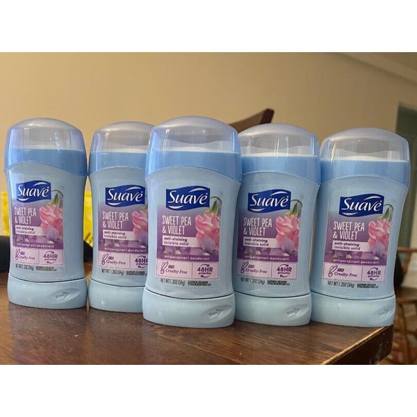 5 Suave SWEET PEA & VIOLET Scent Womens Solid Antiperspirant Deodorant travel sz