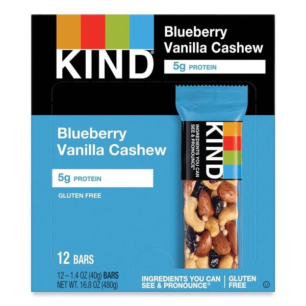 KIND 18039 1.4 oz. Fruit & Nut Bars - Blueberry Vanilla & Cashew (12/BX) New