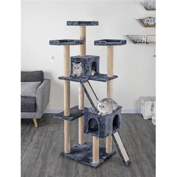 Go Pet Club F726 71 in. Kitten Cat Tree House with Sisal Scratching Board  Gray