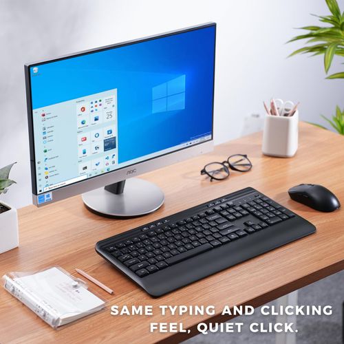 KOPJIPPOM Wireless Keyboard and Mouse Set with Quiet Keys, 2.4G Full Size Ergonomic Keyboard with Wrist Rest, Protective Covers, Soft Touch Silent Design for Windows, Computer, PC and Laptop