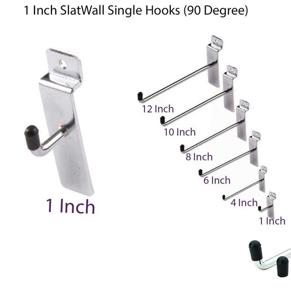 1 INCH SLATWALL Hooks Accessory Single Prong Shop SLATBOARD Display Mirror Chrome Single Prong Sizes OR 1’’ OR 2.5CM OR 25MM Pack of (1,5,10,25,50,75,100,200,500) (5, 1 INCH SLATWALL Hook)